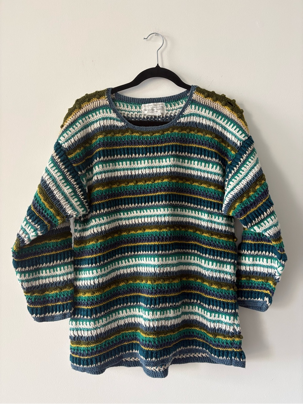 Vintage Jennifer Reed Hand Knit Stripe Sweater Slouchy Pullover Cottagecore M